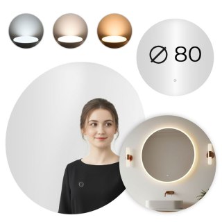 Lustro łazienkowe LED okrągłe ścienne 80 cm 3 barwy włącznik dotykowy ModernHome ModernHome