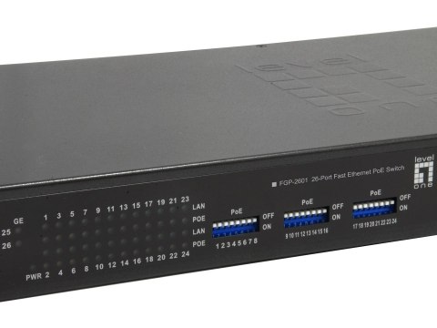 Przełącznik LevelOne FE PoE+ 26-portowy 19" 150W 1Gbps No name