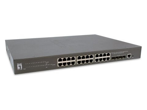 Zarządzalny przełącznik PoE+ LevelOne GB/L3 28-portowy 19" 400W 10Gbps No name