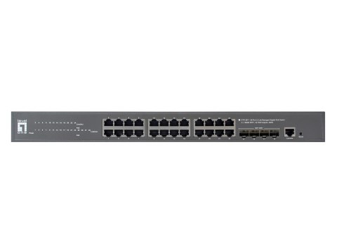 Zarządzalny przełącznik PoE+ LevelOne GB/L3 28-portowy 19" 400W 10Gbps No name