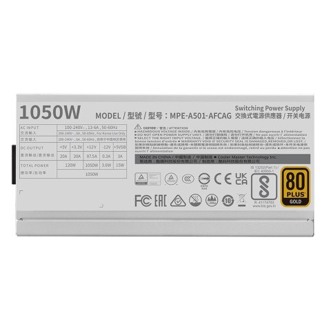 CoolerMaster Zasilacz MWE 1050W V2 ATX3.1 BIAŁY ZŁOTY No name