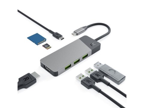 GREEN CELL HUB USB-C ADAPTER GC CONNECT 7W1 (3XUSB 3.1, HDMI 4K 60HZ, USB-C PD 85W, MICROSD/SD) Green Cell