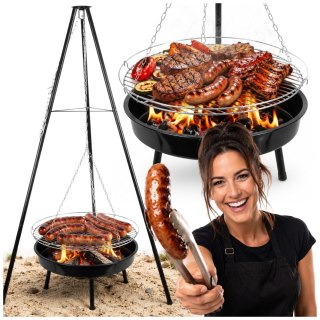 Grill ogrodowy węglowy zawieszany, regulowana wysokość 32-66/150 cm, ruszt stal chromowana, misa stal emaliowana, czarny, 50 cm SLOVAKIA TREND