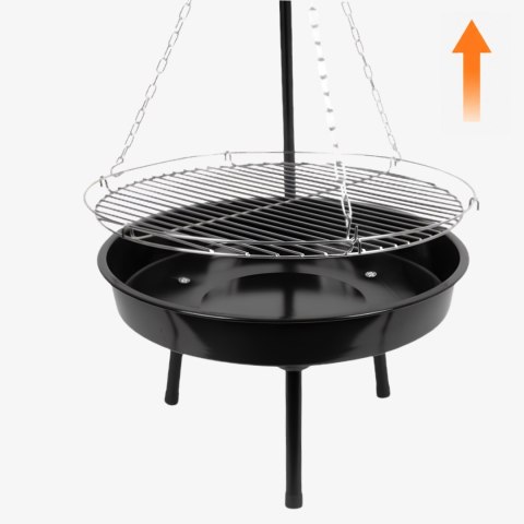Grill ogrodowy węglowy zawieszany, regulowana wysokość 32-66/150 cm, ruszt stal chromowana, misa stal emaliowana, czarny, 50 cm SLOVAKIA TREND
