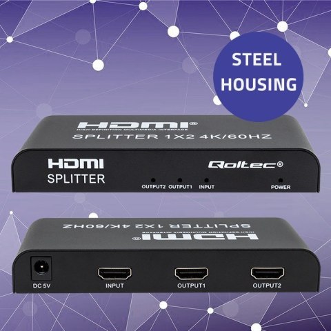 QOLTEC ROZDZIELACZ SPLITTER 2XHDMI 4KX2K | 6GB/S | 60HZ Qoltec