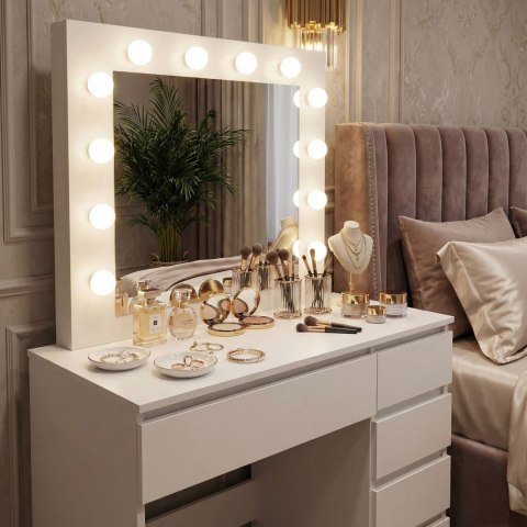 Toaletka kosmetyczna z lustrem i oświetleniem 5 szuflad taboret ModernHome ModernHome