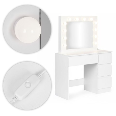 Toaletka kosmetyczna z lustrem i oświetleniem LED 4 szuflady taboret ModernHome ModernHome