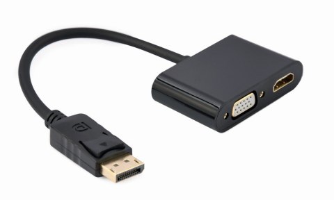 GEMBIRD ADAPTER NA KABLU DISPLAYPORT MĘSKI NA ŻEŃSKI HDMI + ŻEŃSKI VGA CZARNY, 10CM GEMBIRD