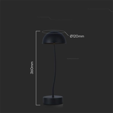 Lampka stołowa nocna V-TAC 3W LED 36cm ładowanie ściemnianie czarna VT-7574 3000K 100lm