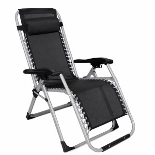 Leżak Ogrodowy Plażowy Składany Ze Stolikiem Zagłówek Stalowy Antarcyt LEAN