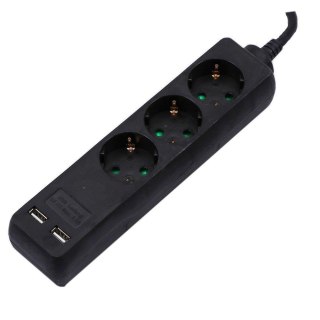 Przedłużacz 3 gniazda V-TAC 2 porty USB (3G 1.5MM2 X 5M) czarny VT-1125-2