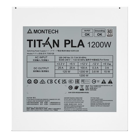 Zasilacz Montech Titan PLA 1200W - 80 PLUS & Cybenetics Platinum, modular, PCIe 5.1 - 1200 Watt Montech