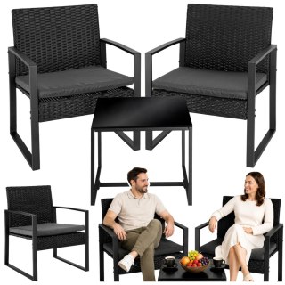 Zestaw Meble Ogrodowe Rattan Dwa Krzesła Stolik Na Taras Balkon Czarne LEAN TOYS