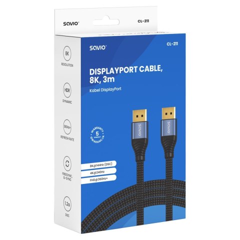 SAVIO KABEL DISPLAYPORT 2.1 3M CL-211 SAVIO
