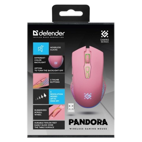 DEFENDER MYSZ BEZPRZEWODOWA PANDORA GM-502 RF 3200DPI 7P RÓŻOWA 52501 Defender