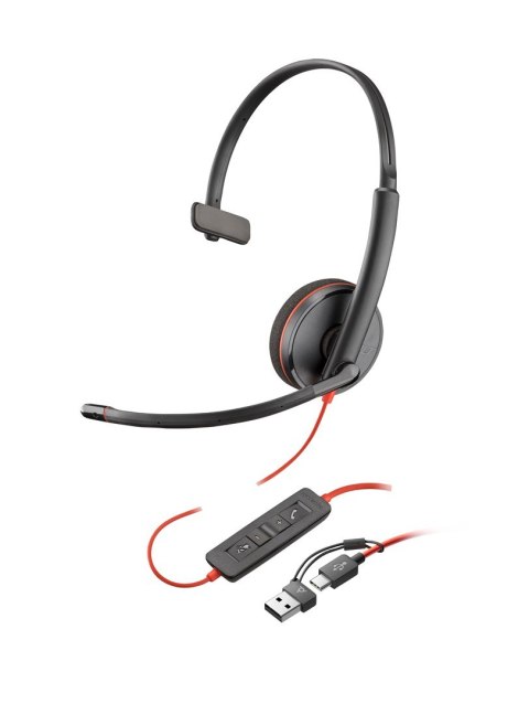 Poly Blackwire 3220 Stereo USB-C Black Headset +USB-C/A Adapter (Bulk) POLY