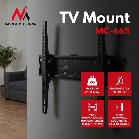 Uchwyt do telewizora Maclean, max VESA 400x400, 32-55", do 40kg, czarny, MC-665