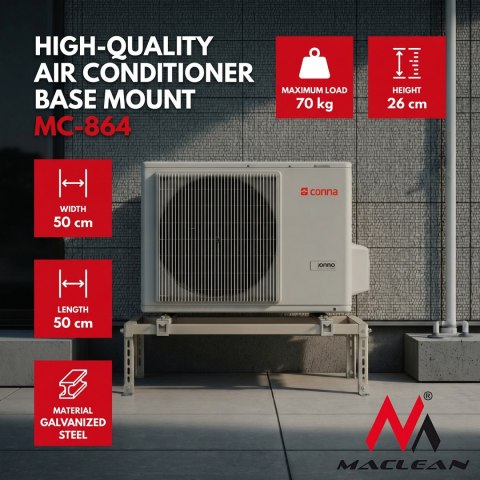 Uchwyt podstawa podłogowa do klimatyzatora MC-864 do 70kg 280-870mm / 230-450mm stal galwanizowana max 36000 BTU