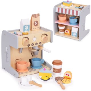 Drewniany ekspres do kawy dla dzieci 2w1 sklepik zestaw baristy 26 akcesoriów ECOTOYS ECOTOYS