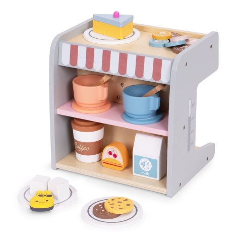 Drewniany ekspres do kawy dla dzieci 2w1 sklepik zestaw baristy 26 akcesoriów ECOTOYS ECOTOYS