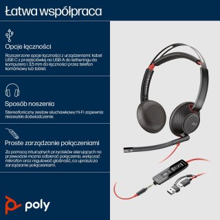 Poly Blackwire 5220 Stereo USB-C Headset +3.5mm Plug +USB-C/A Adapter POLY