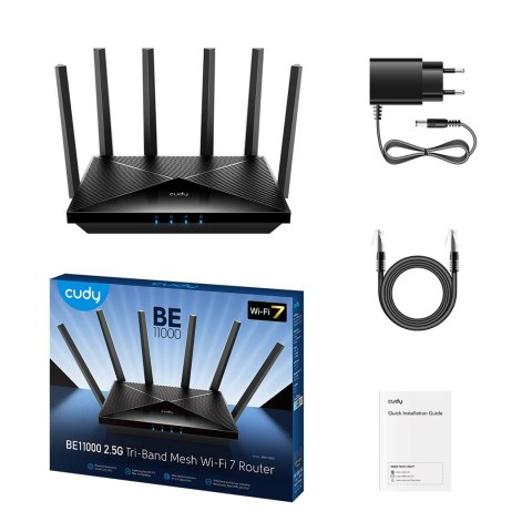 Cudy WR11000 router bezprzewodowy 2.5 Gigabit Ethernet Trójpasmowy (2,4 GHz / 5 GHz / 6 GHz) Czarny CUDY