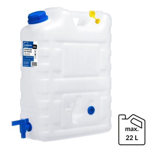Kanister na wodę pitną z kranikiem i odpowietrznikiem, tworzywo HDPE, 20L Kamai SimplyCan