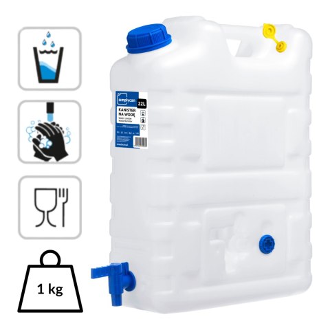 Kanister na wodę pitną z kranikiem i odpowietrznikiem, tworzywo HDPE, 20L Kamai SimplyCan