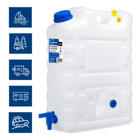 Kanister na wodę pitną z kranikiem i odpowietrznikiem, tworzywo HDPE, 20L Kamai SimplyCan