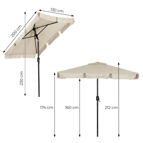 Prostokątny duży parasol ogrodowy skośny łamany z korbą beżowy 200x130 cm MultiGarden MultiGarden