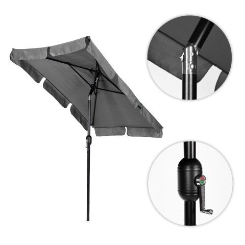 Prostokątny duży parasol ogrodowy skośny łamany z korbą szary 200x130 cm MultiGarden MultiGarden