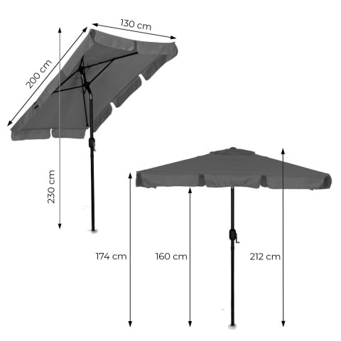 Prostokątny duży parasol ogrodowy skośny łamany z korbą szary 200x130 cm MultiGarden MultiGarden
