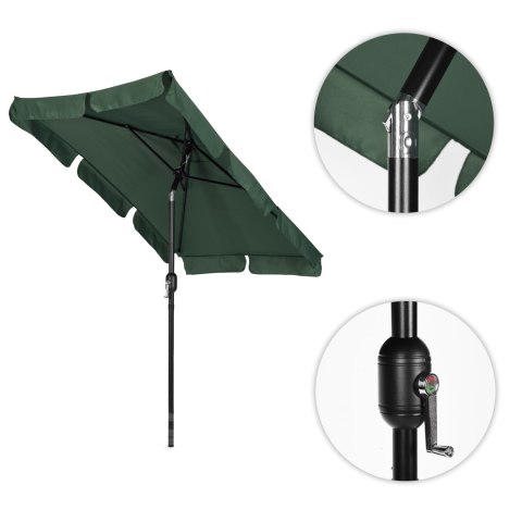 Prostokątny duży parasol ogrodowy skośny łamany z korbą zielony 200x130 cm MultiGarden MultiGarden