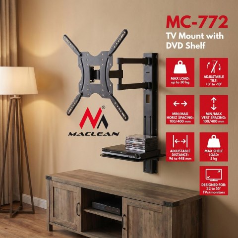 Uchwyt TV 32"-55" z półką na DVD 30kg VESA 400x400 Maclean MC-772