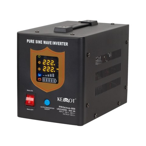 Zasilacz awaryjny KEMOT PROsinus-800 URZ3405B przetwornica z czystym przebiegiem sinusoidalnym i funkcją ładowania 12V 230V 800V KEMOT
