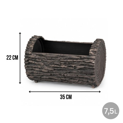 Doniczka skrzynka okienna orzech, plastikowa, owalna, efekt drewna, UV-stabilna, do ogrodu i balkonu, 22x35 cm, 7,5 l KAMAI STRENDPRO