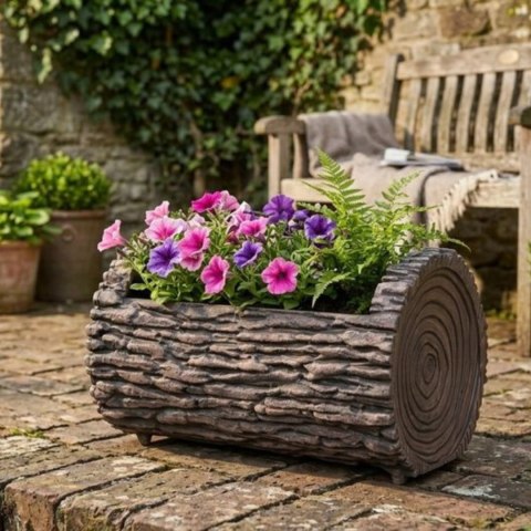 Doniczka skrzynka okienna orzech, plastikowa, owalna, efekt drewna, UV-stabilna, do ogrodu i balkonu, 22x35 cm, 7,5 l KAMAI STRENDPRO