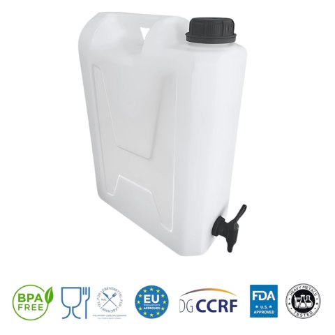 Kanister na wodę pitną z dolnym kranikiem, tworzywo HDPE, 12L