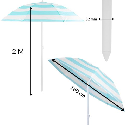 Parasol plażowy biało-niebieski, stalowy, z nachyleniem, średnica 180 cm, wysokość 200 cm, maszt 32 mm KAMAI STRENDPRO