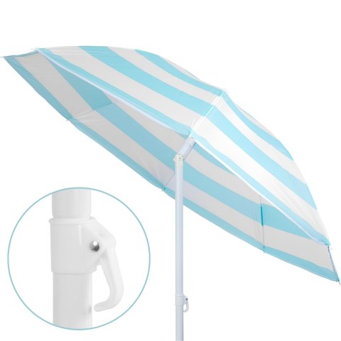 Parasol plażowy biało-niebieski, stalowy, z nachyleniem, średnica 180 cm, wysokość 200 cm, maszt 32 mm KAMAI STRENDPRO
