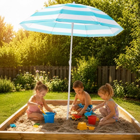Parasol plażowy biało-niebieski, stalowy, z nachyleniem, średnica 180 cm, wysokość 200 cm, maszt 32 mm KAMAI STRENDPRO