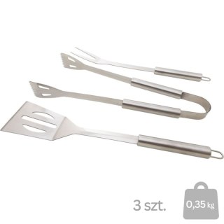 Zestaw przyborów do grillowania, 3-częściowy, stal nierdzewna, srebrny, łopatka, szczypce, widelec KAMAI STRENDPRO