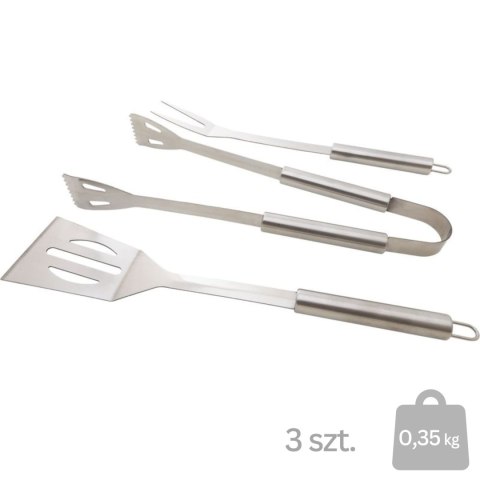 Zestaw przyborów do grillowania, 3-częściowy, stal nierdzewna, srebrny, łopatka, szczypce, widelec KAMAI STRENDPRO