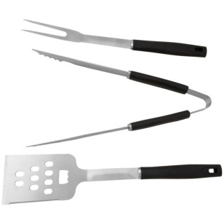 Zestaw przyborów do grillowania, 3-częściowy, stal nierdzewna, uchwyty plastikowe, łopatka, szczypce, widelec, srebrno-czarny KAMAI STRENDPRO