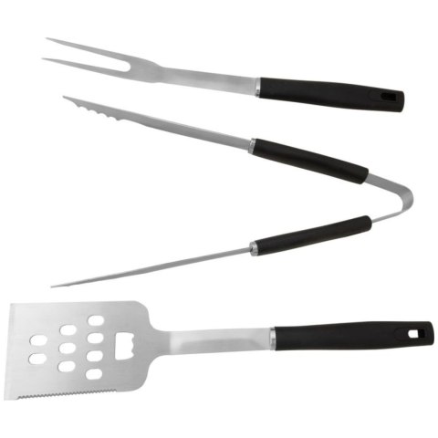 Zestaw przyborów do grillowania, 3-częściowy, stal nierdzewna, uchwyty plastikowe, łopatka, szczypce, widelec, srebrno-czarny KAMAI STRENDPRO