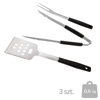 Zestaw przyborów do grillowania, 3-częściowy, stal nierdzewna, uchwyty plastikowe, łopatka, szczypce, widelec, srebrno-czarny KAMAI STRENDPRO