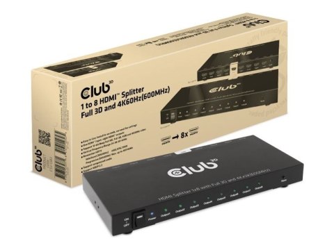 CLUB3D CSV-1383 rozgałęziacz telewizyjny HDMI 8x HDMI Club 3D
