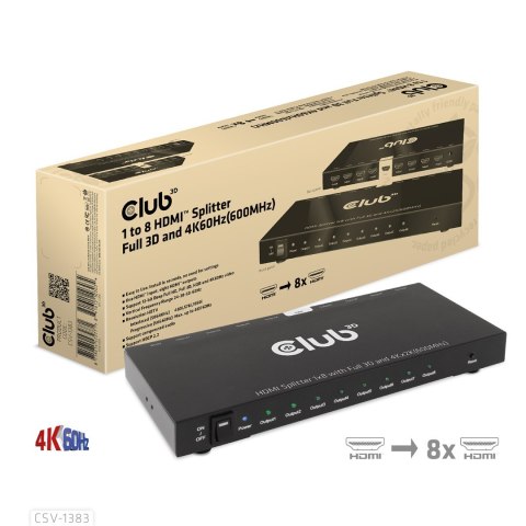 CLUB3D CSV-1383 rozgałęziacz telewizyjny HDMI 8x HDMI Club 3D
