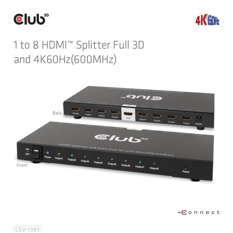 CLUB3D CSV-1383 rozgałęziacz telewizyjny HDMI 8x HDMI Club 3D