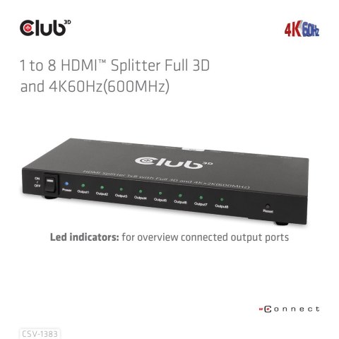 CLUB3D CSV-1383 rozgałęziacz telewizyjny HDMI 8x HDMI Club 3D